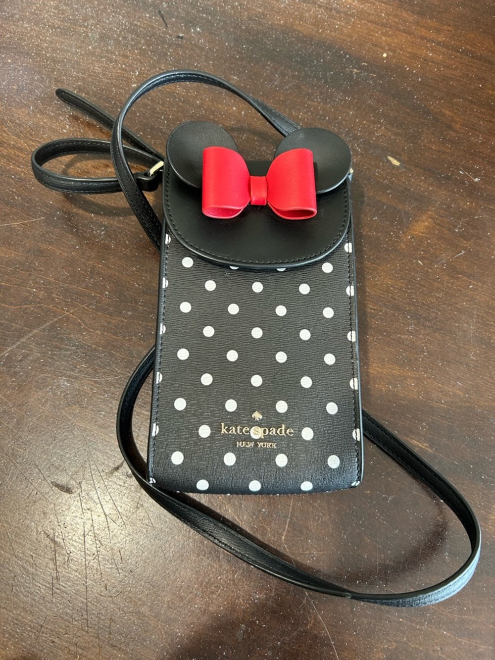 Kate Spade x Disney Black Polka Dot Crossbody with Red Bow Accent